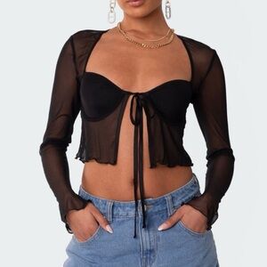 Edikted Mesh Long Sleeve Bra Top Black